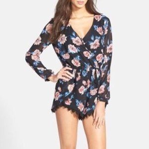ASTR Long Sleeve Black Floral Romper